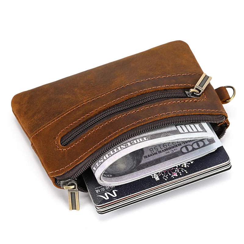 Luufan couro genuíno zíper moeda cartão bolsa de couro real rfid titular do cartão embreagem carteiras slots para homens mulheres mini bolsa fina