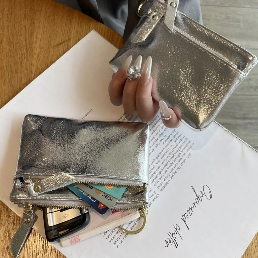 Porta-moedas de Couro Portátil com Zíper Duplo, Bolsa de Armazenamento Fofa, Suporte Multifuncional para Cartões de Crédito e Dinheiro