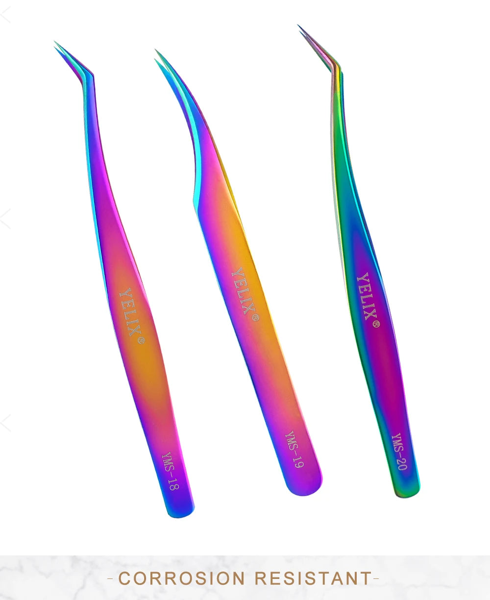 Yelix-pinça profissional de pestanas, aço inoxidável, clássico, volume dourado, para extensões de pestanas
