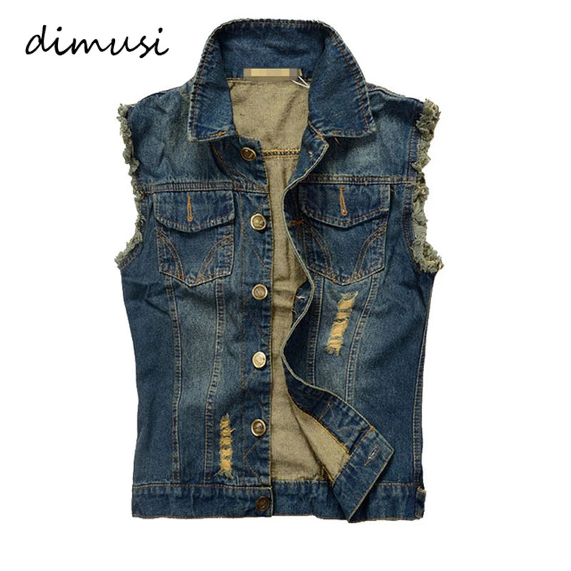 Dimusi verão masculino rasgado denim colete masculino tanque superior lavado jeans colete homem retro cowboy hip hop sem mangas jaqueta 6xl, ya564